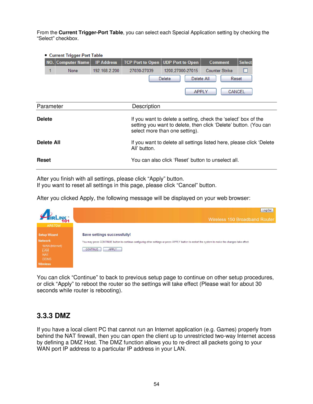 Airlink101 AR570W user manual 3 DMZ 