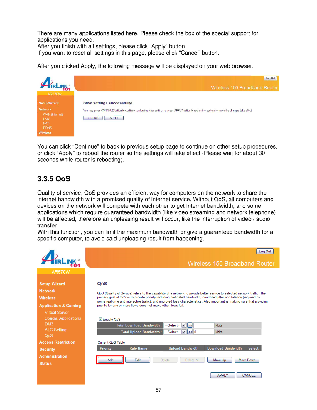 Airlink101 AR570W user manual 5 QoS 