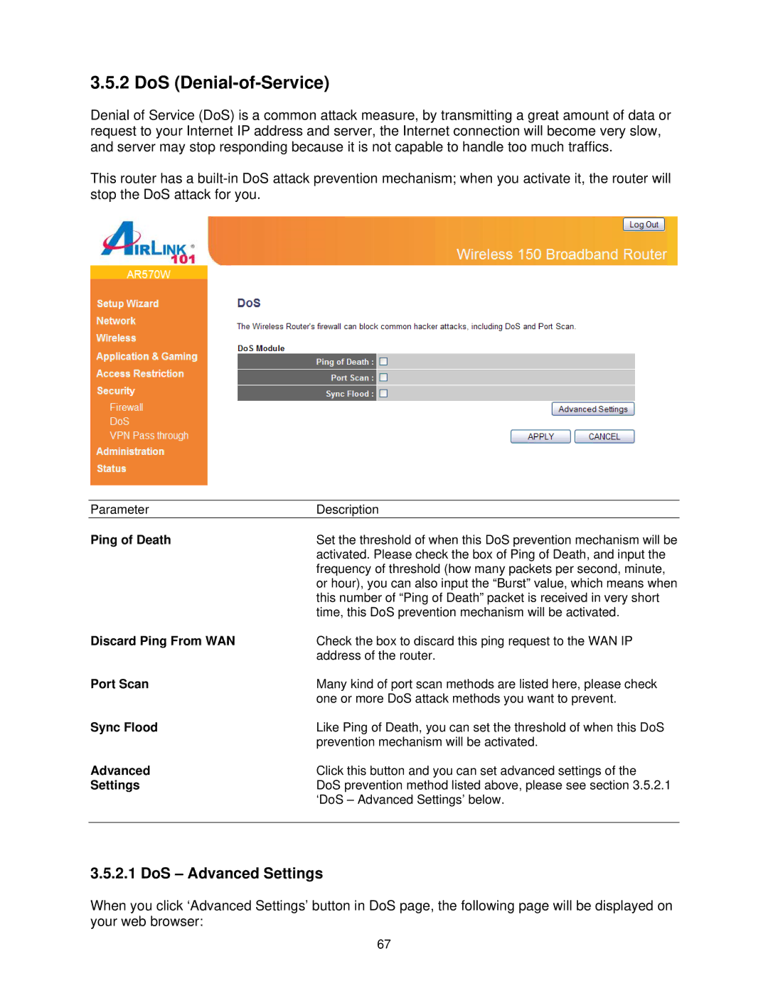 Airlink101 AR570W user manual DoS Denial-of-Service 