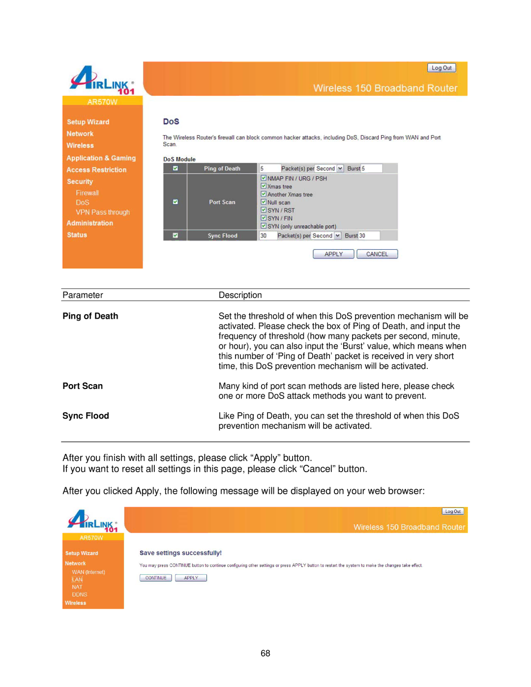 Airlink101 AR570W user manual Ping of Death 