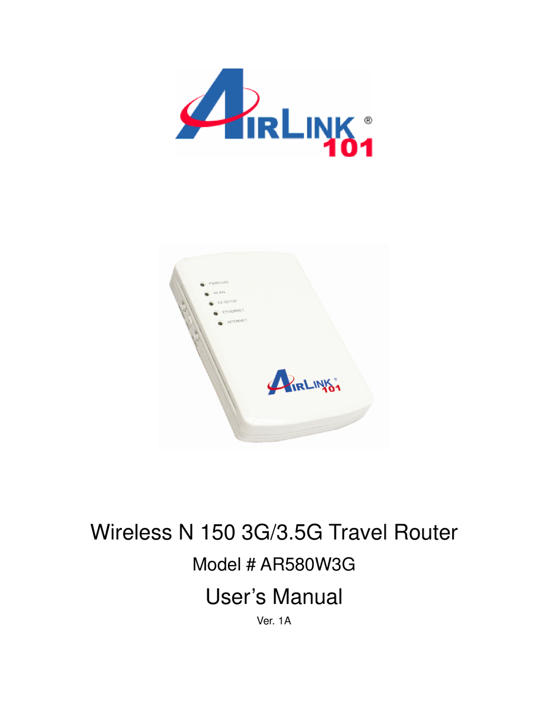 Airlink101 AR580W3G manual Wireless N 150 3G/3.5G Travel Router 