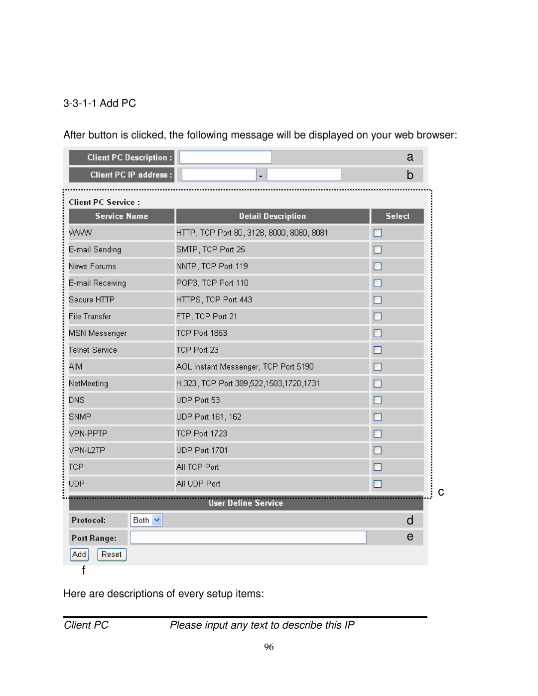 Airlink101 AR580W3G manual Client PC Please input any text to describe this IP 