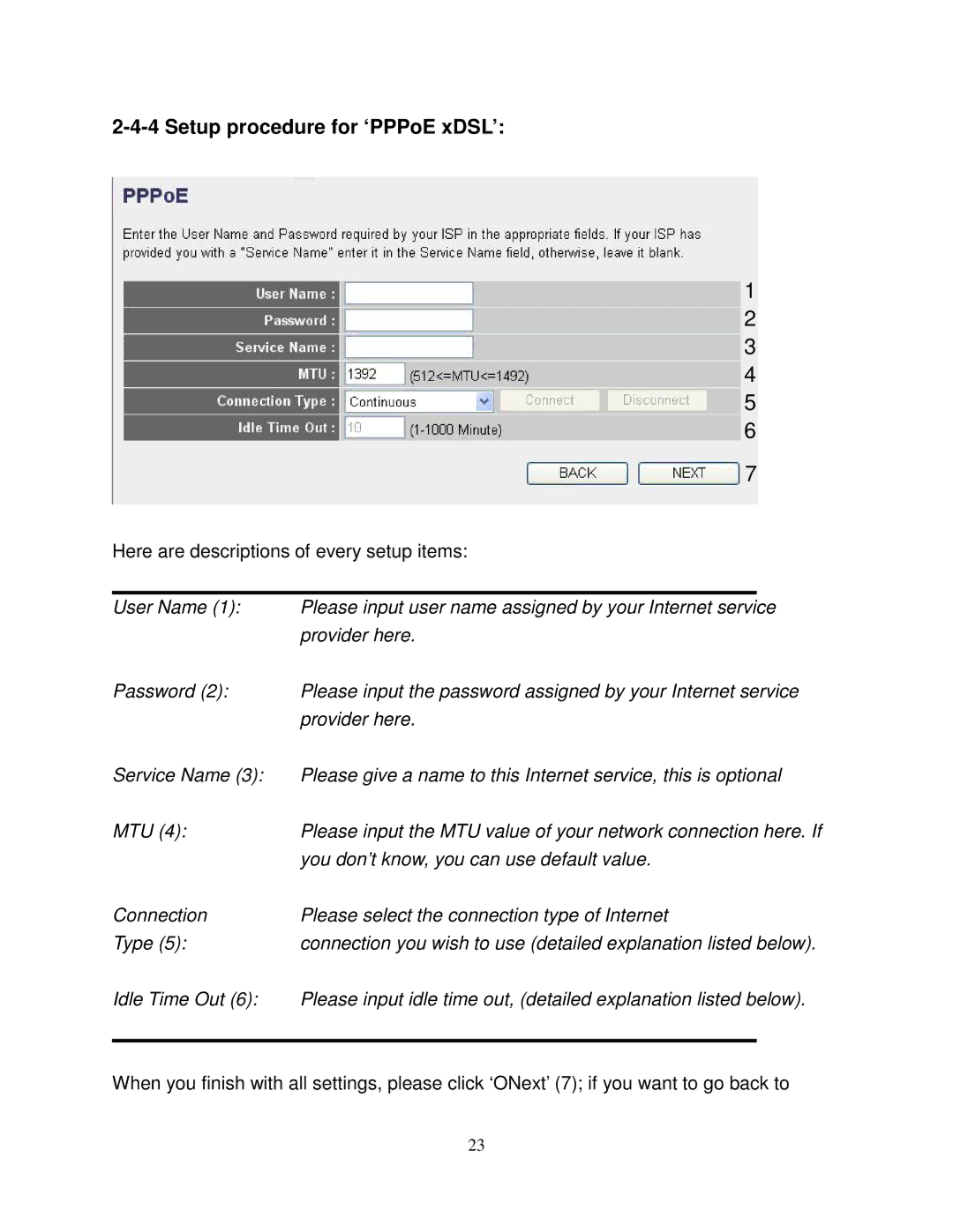 Airlink101 AR580W3G manual Setup procedure for ‘PPPoE xDSL’ 