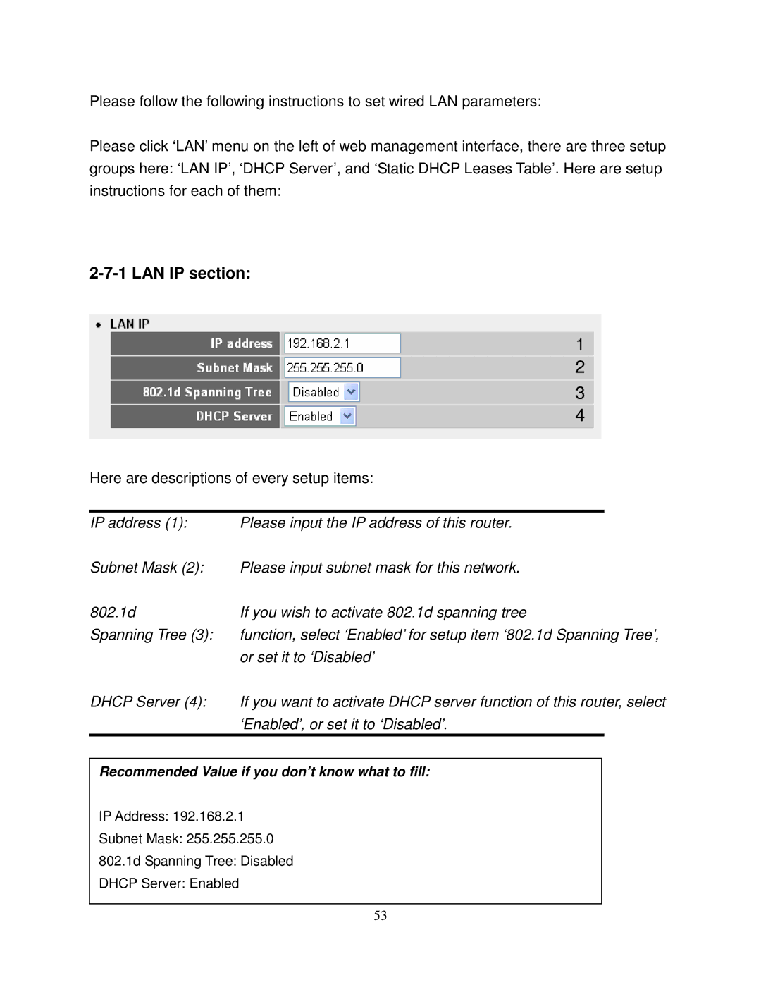 Airlink101 AR580W3G manual LAN IP section 