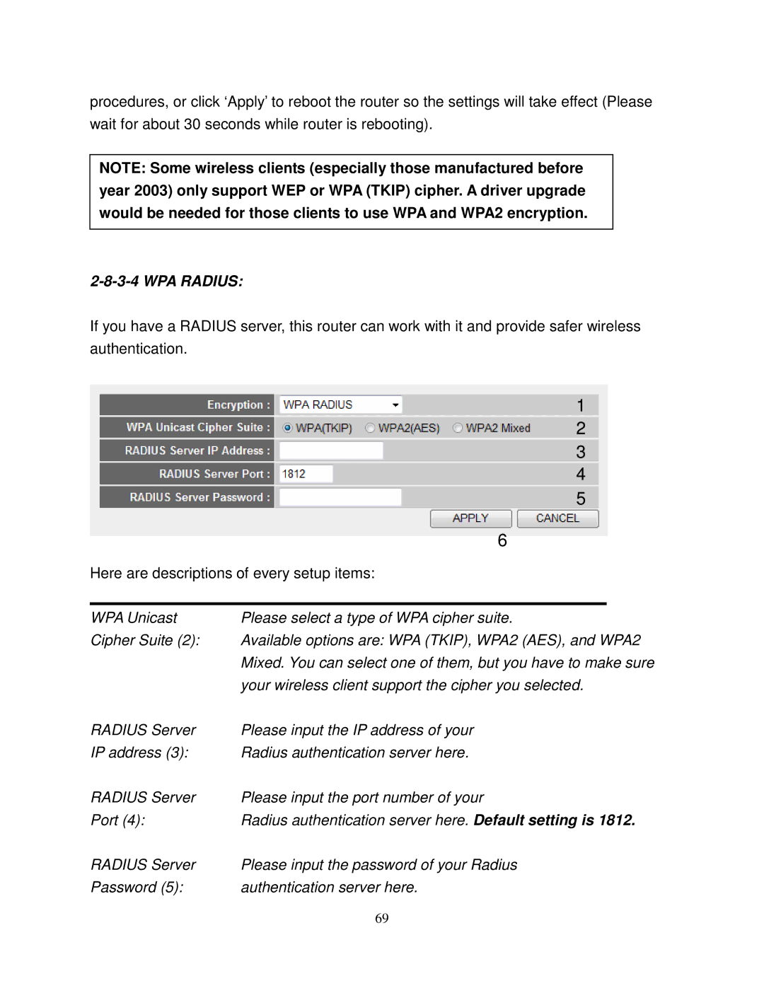 Airlink101 AR580W3G manual WPA Radius 