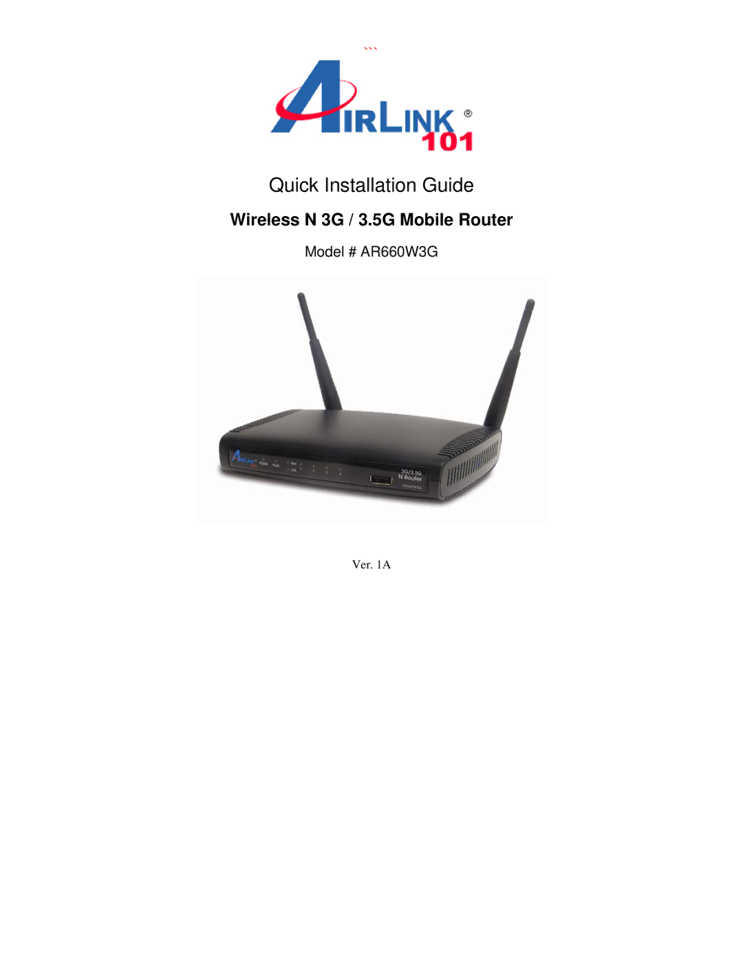 Airlink101 AR660W3G manual Quick Installation Guide 