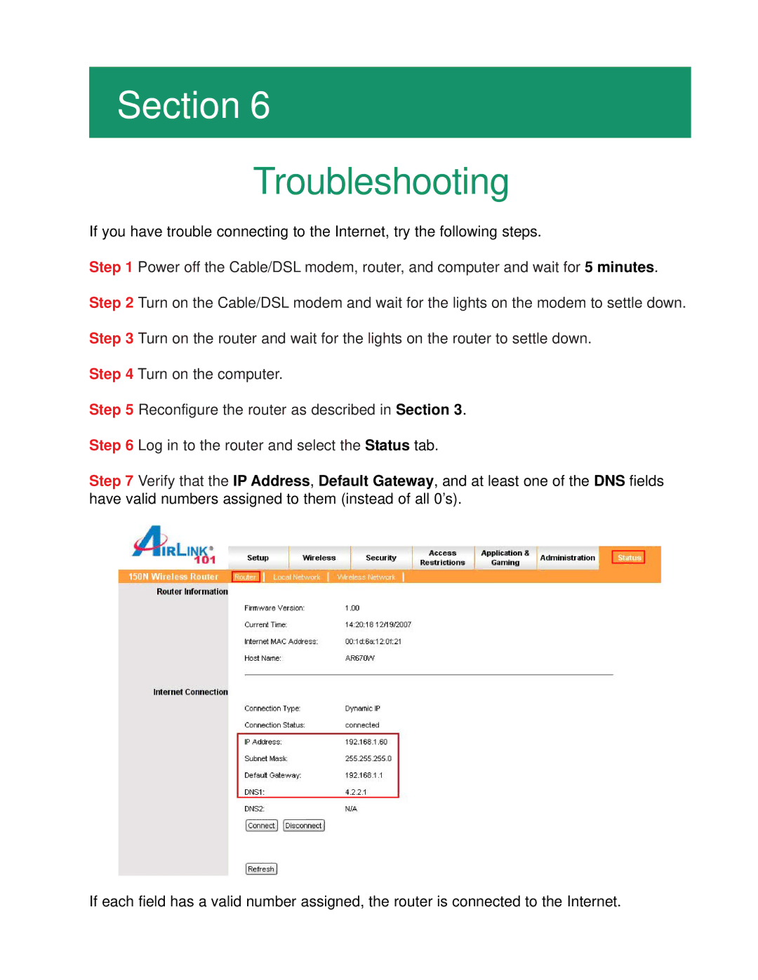 Airlink101 AR670W manual Troubleshooting 