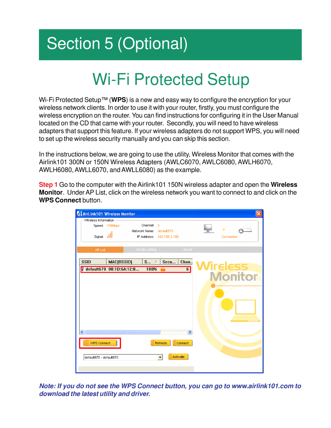 Airlink101 AR670W manual Optional, Wi-Fi Protected Setup 