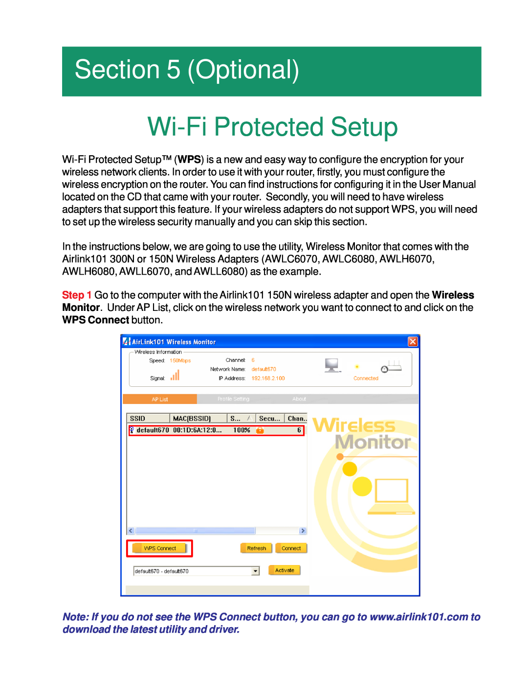 Airlink101 AR670W manual Optional, Wi-Fi Protected Setup 