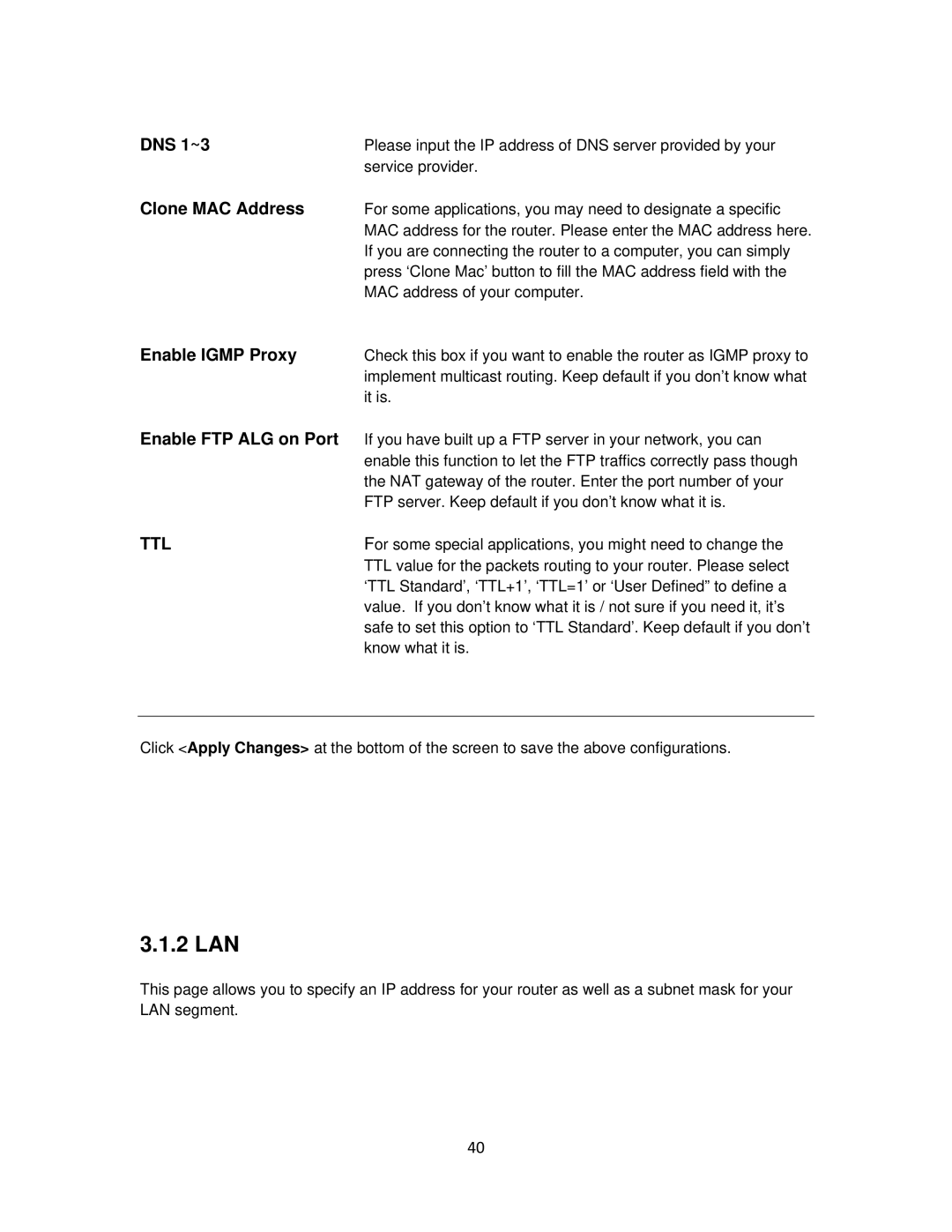 Airlink101 AR675W user manual 2 LAN, DNS 1~3 