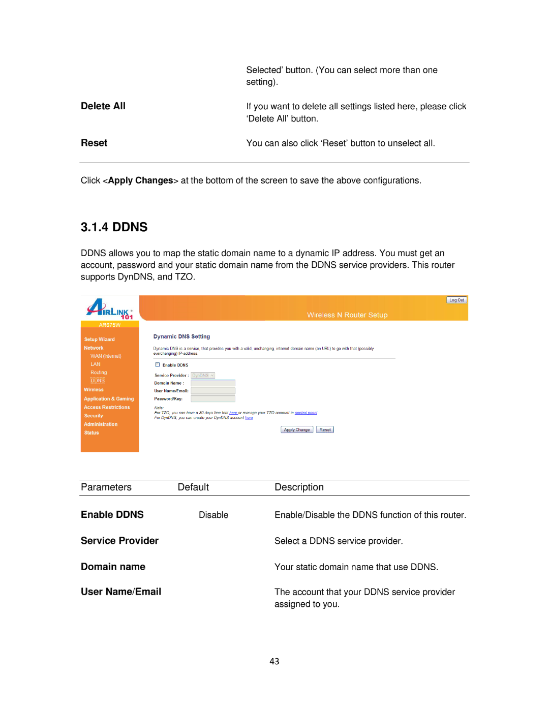 Airlink101 AR675W user manual Ddns 