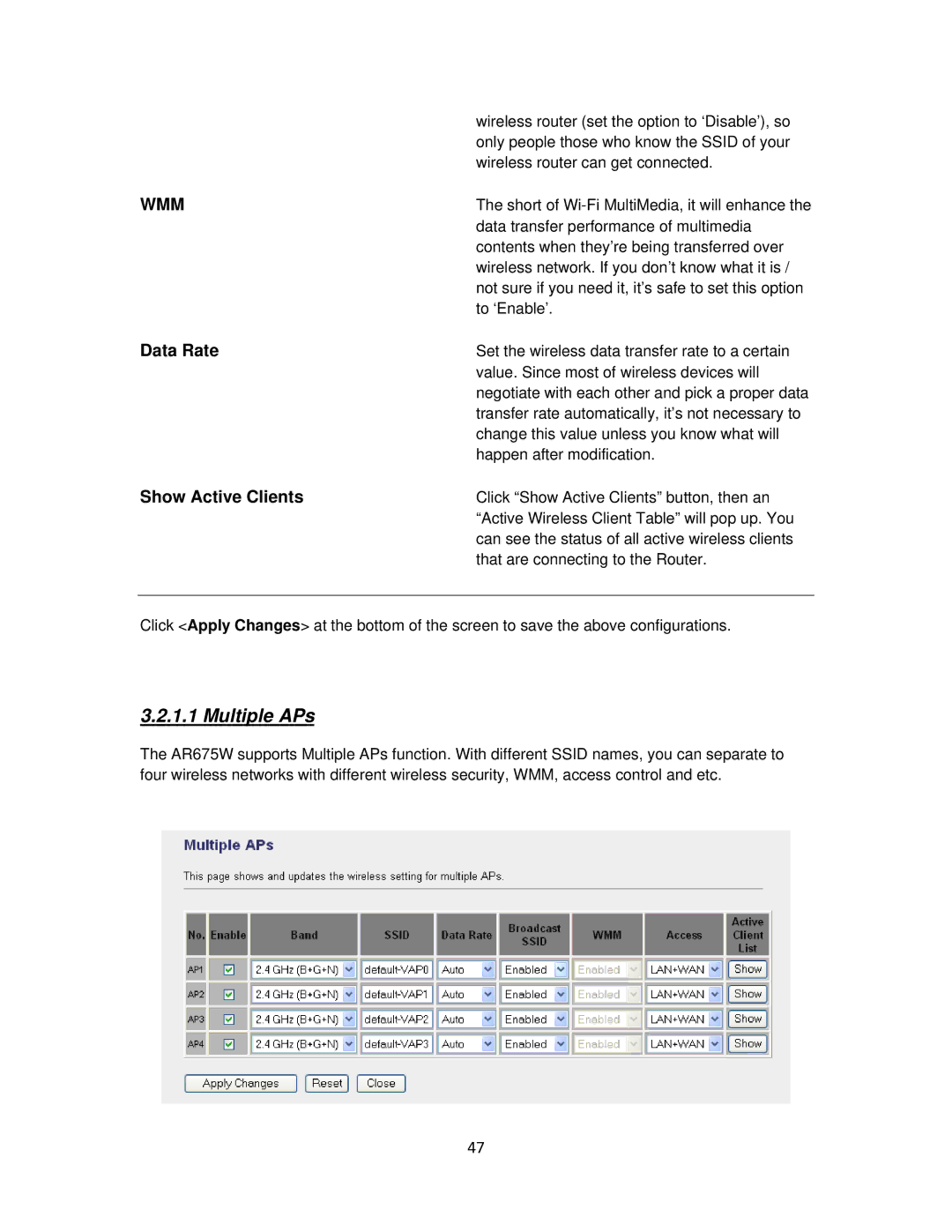 Airlink101 AR675W user manual Data Rate, Show Active Clients 