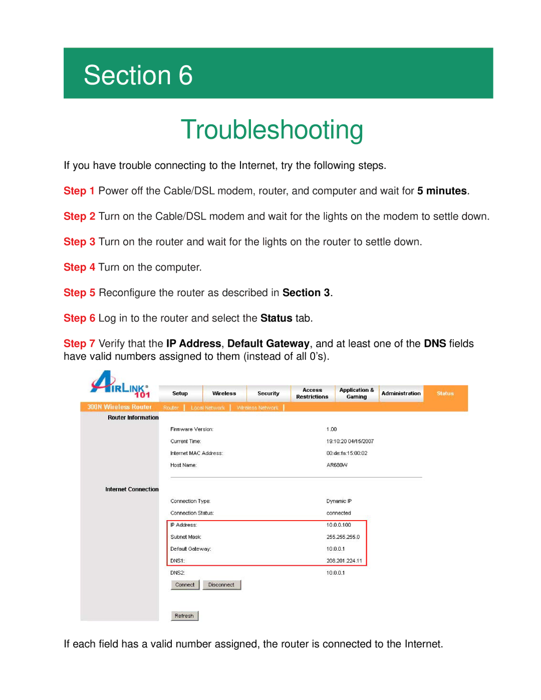 Airlink101 AR680W manual Troubleshooting 