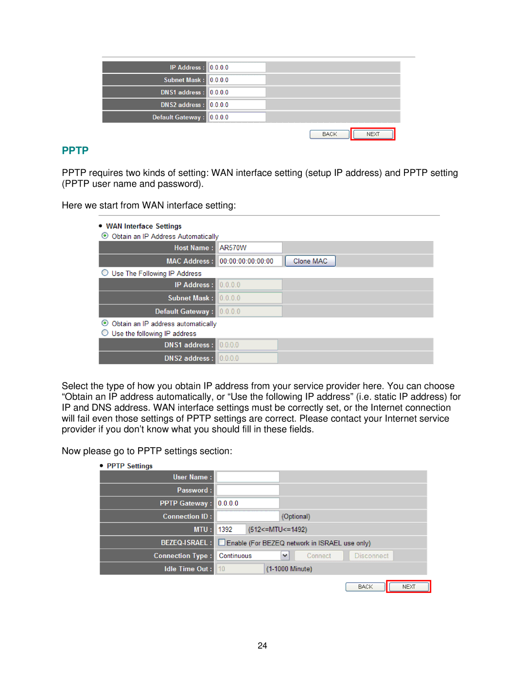 Airlink101 AR685W user manual Pptp 