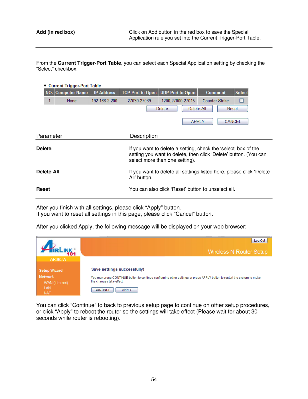 Airlink101 AR685W user manual Parameter Description, Add in red box 