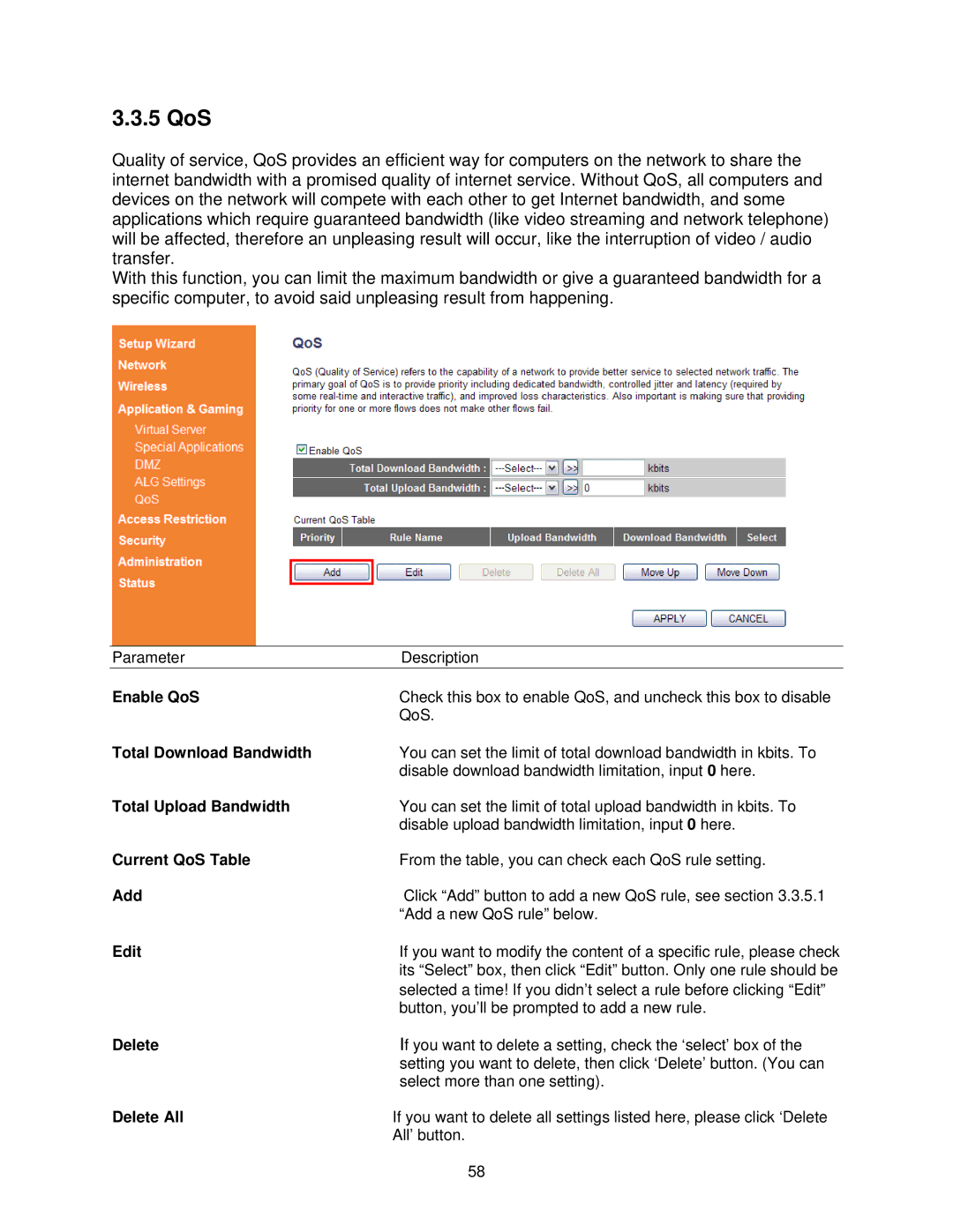 Airlink101 AR685W user manual 5 QoS 