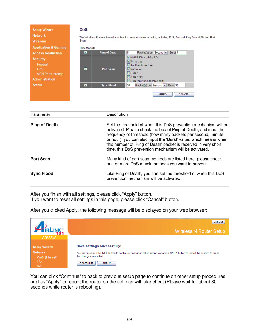 Airlink101 AR685W user manual Ping of Death 