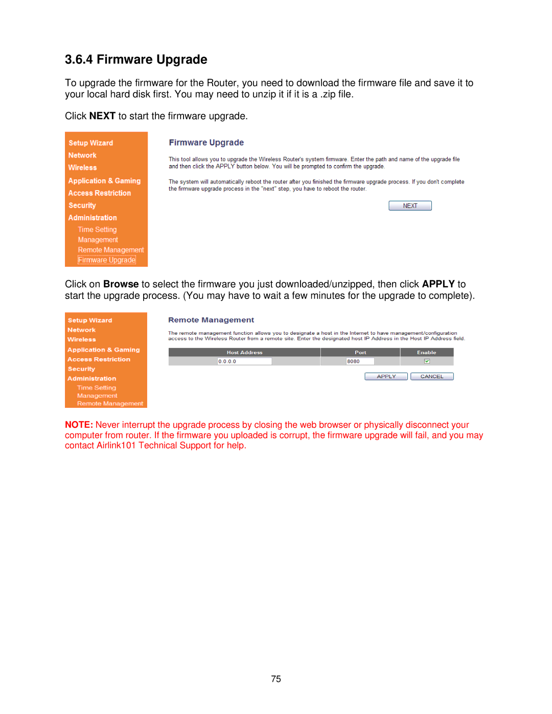 Airlink101 AR685W user manual Firmware Upgrade 