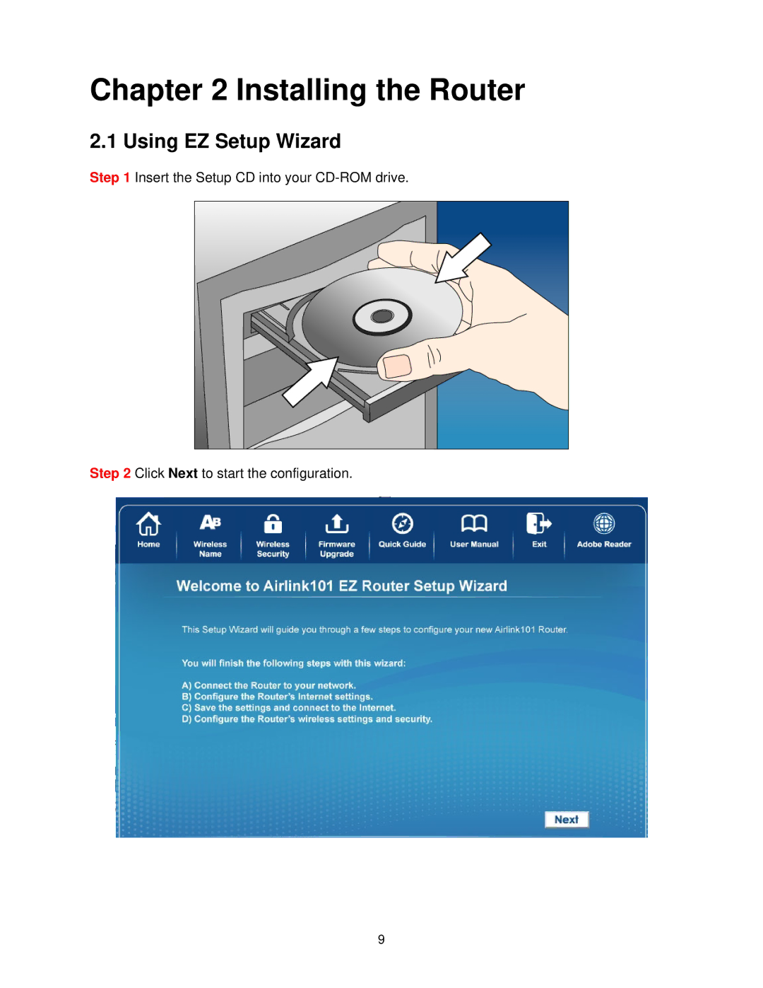 Airlink101 AR685W user manual Installing the Router, Using EZ Setup Wizard 