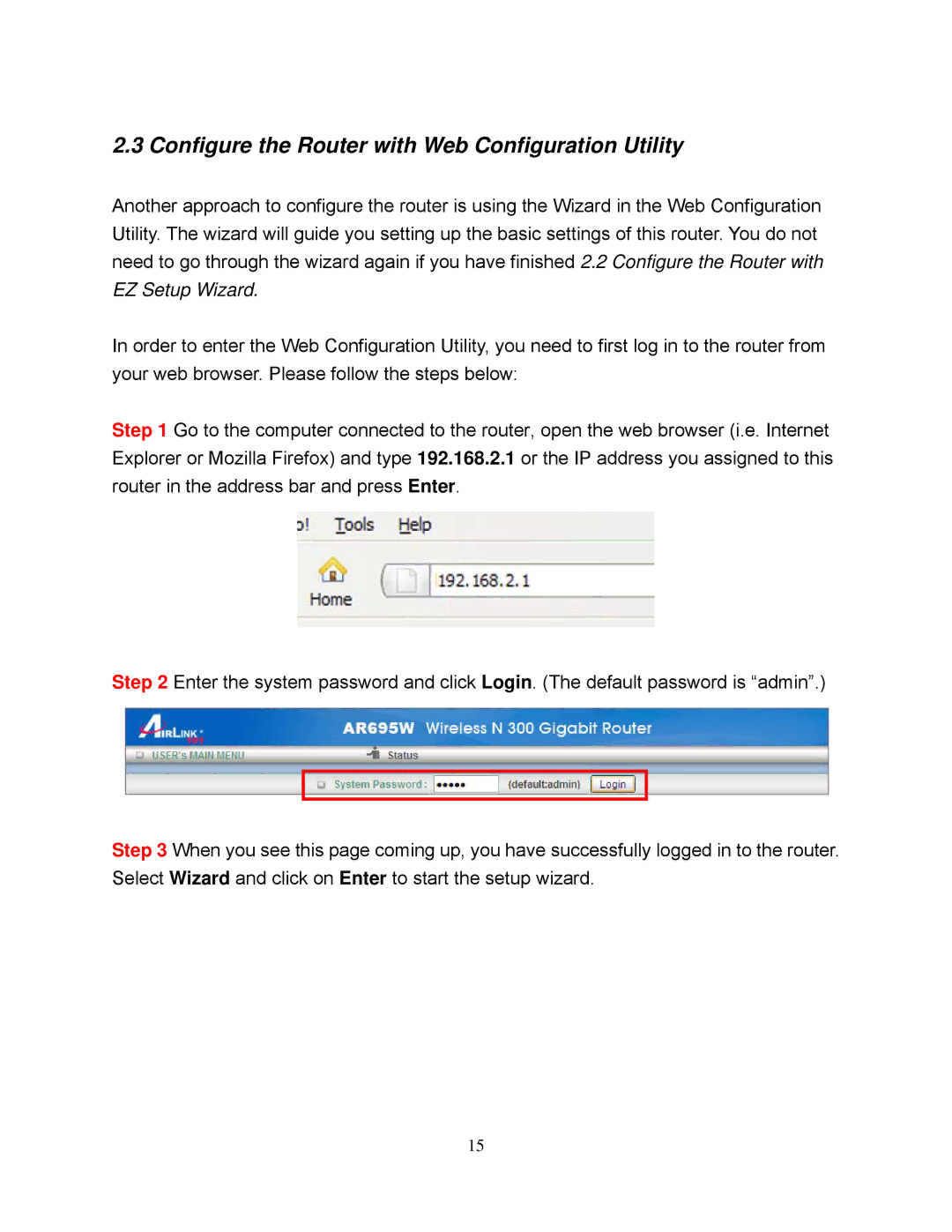 Airlink101 AR695W manual Configure the Router with Web Configuration Utility 