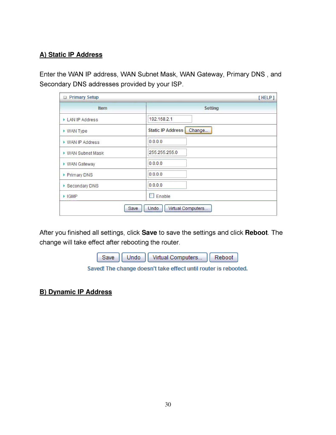 Airlink101 AR695W manual Static IP Address, Dynamic IP Address 