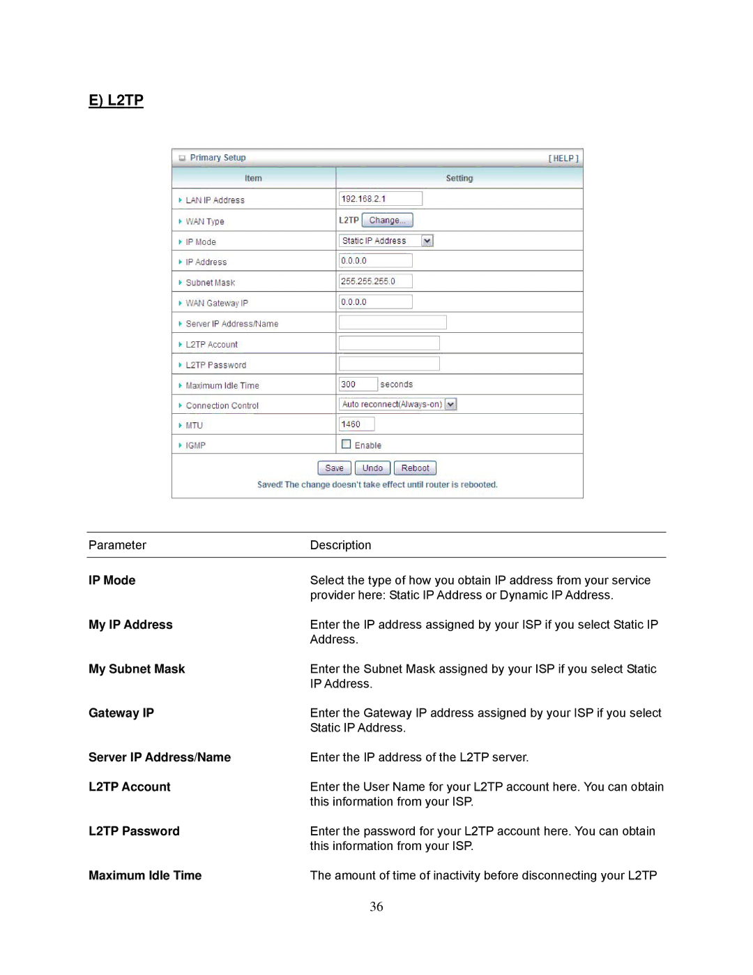 Airlink101 AR695W manual L2TP Account, L2TP Password 