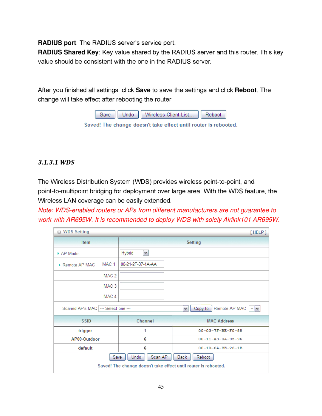 Airlink101 AR695W manual 3.1 WDS 