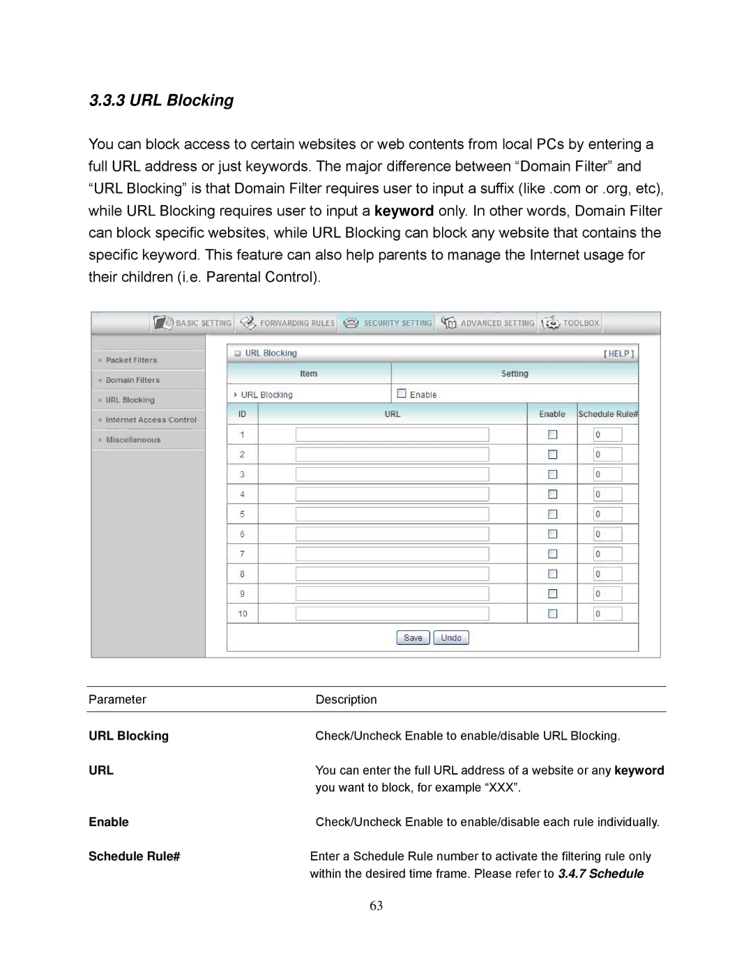 Airlink101 AR695W manual URL Blocking 