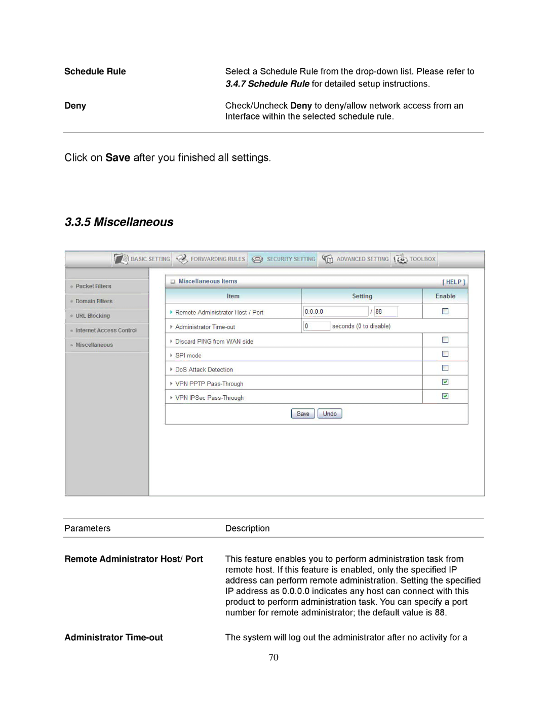 Airlink101 AR695W manual Schedule Rule, Deny 