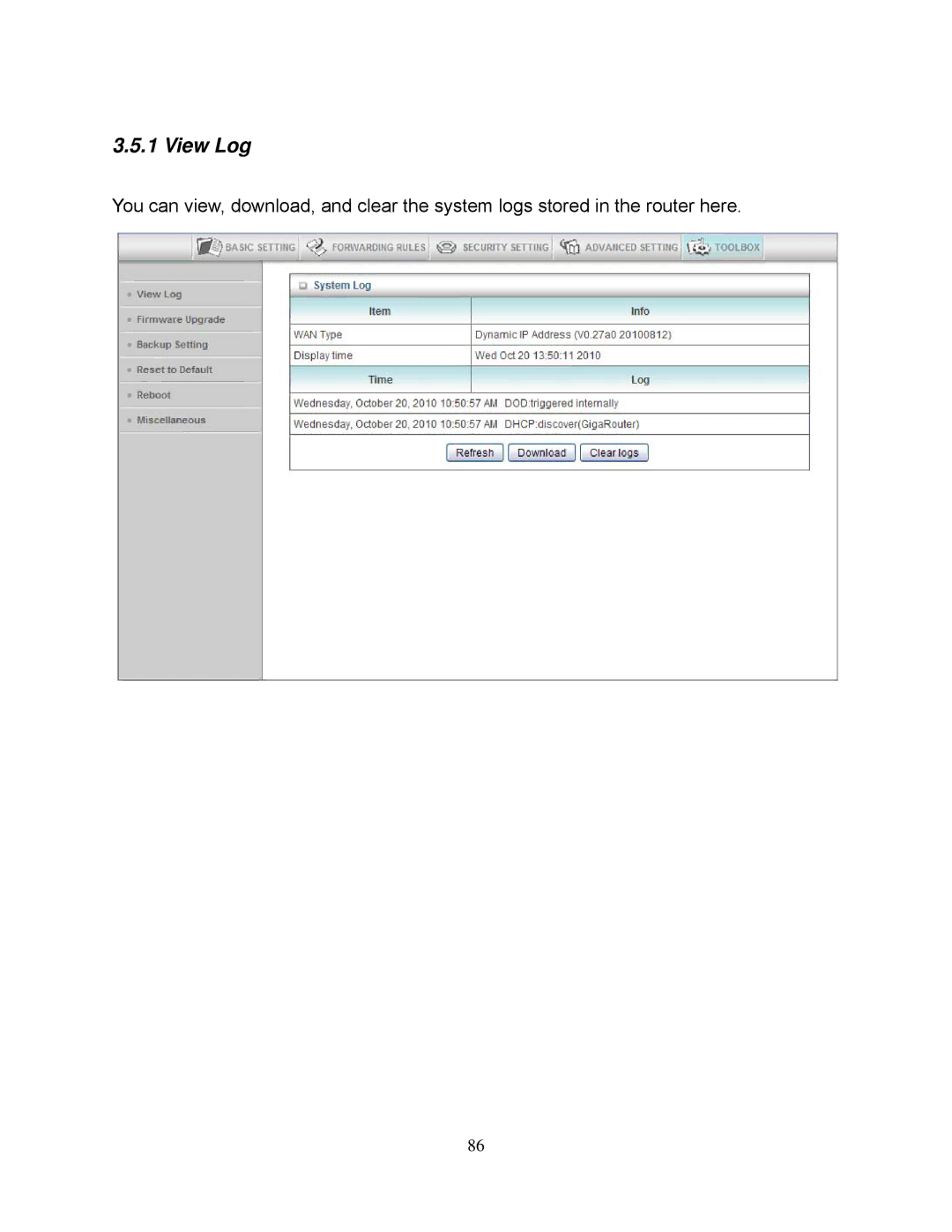 Airlink101 AR695W manual View Log 