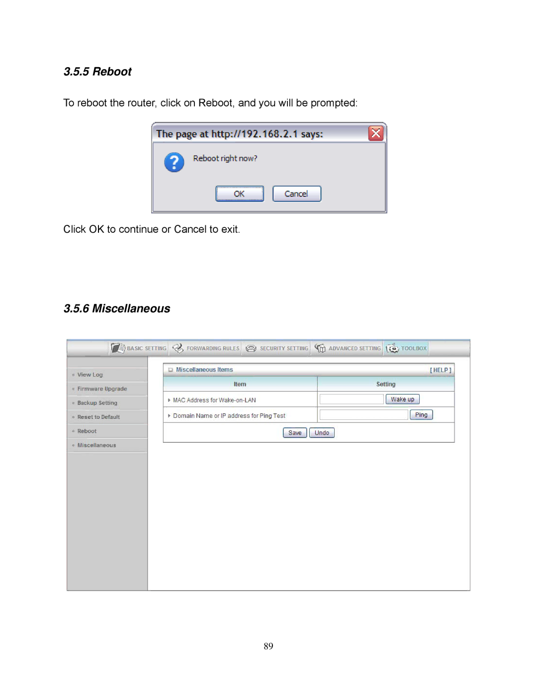 Airlink101 AR695W manual Reboot, Miscellaneous 