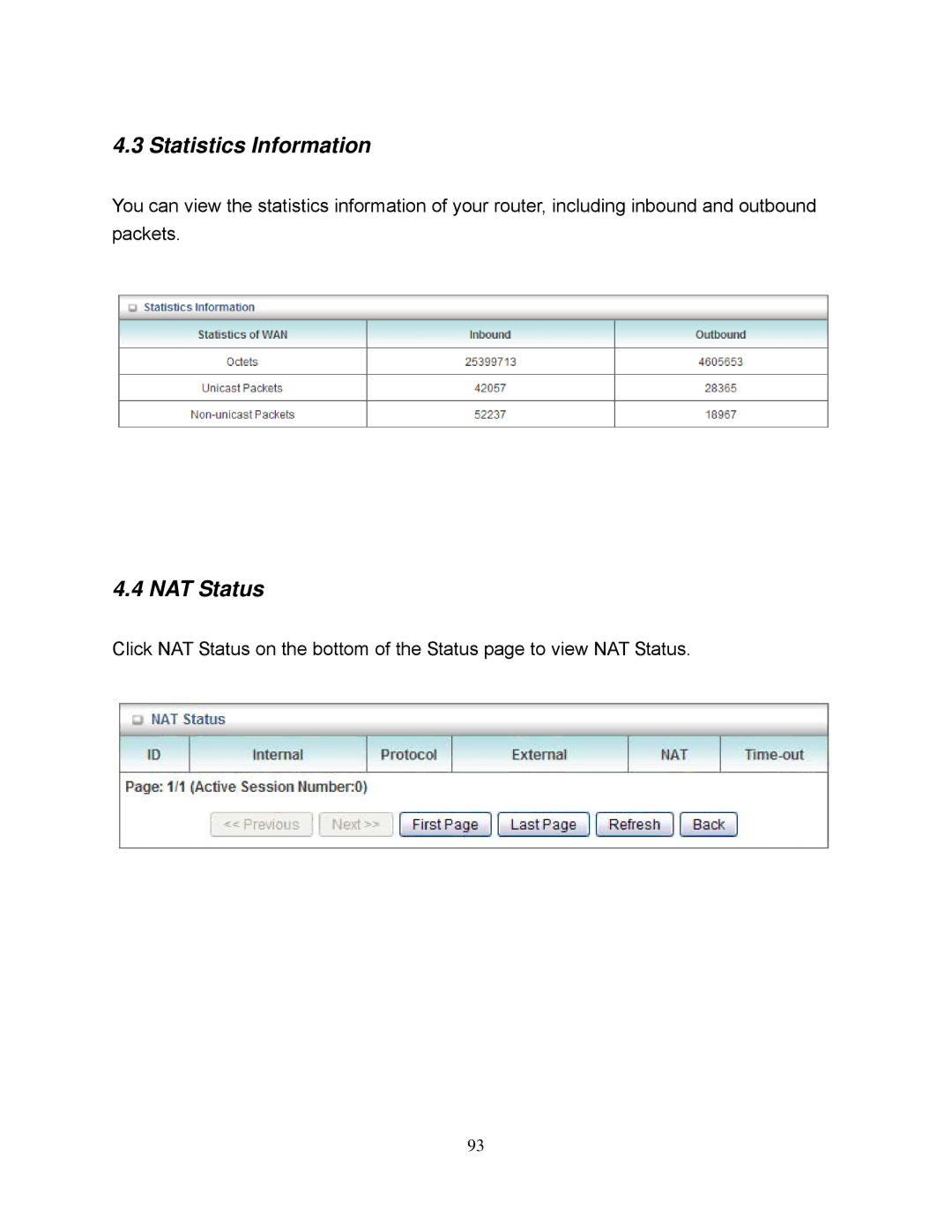 Airlink101 AR695W manual Statistics Information, NAT Status 