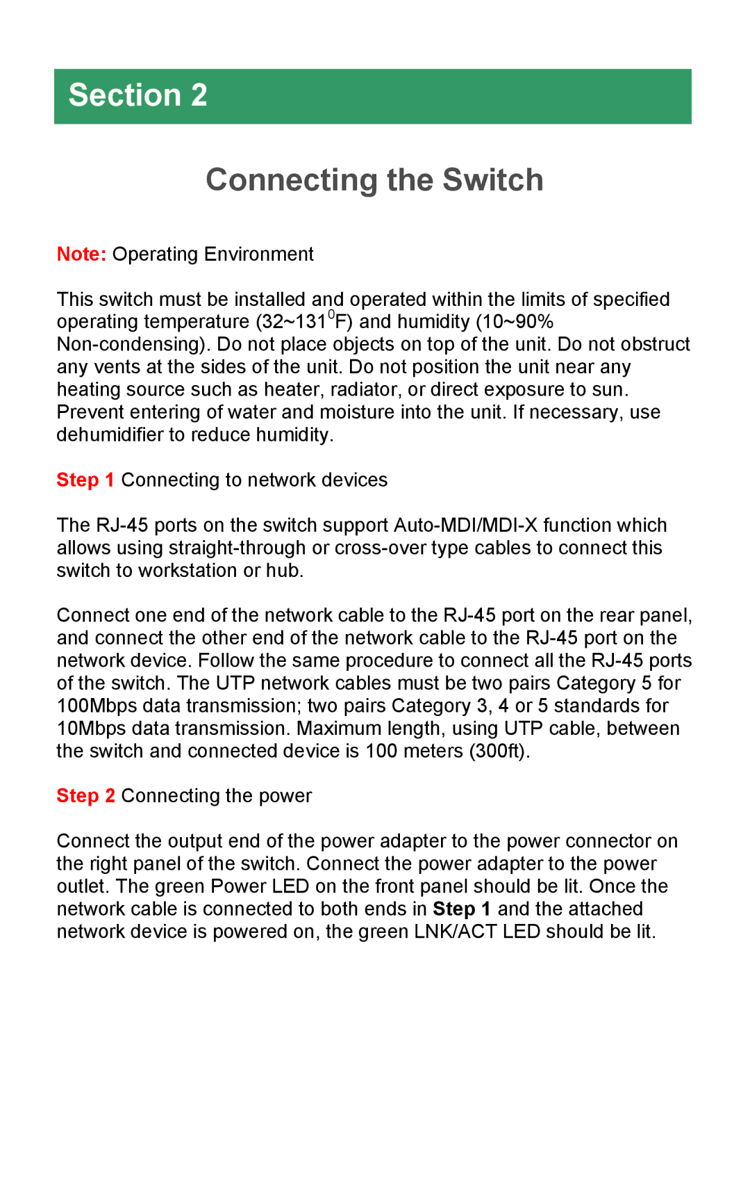 Airlink101 ASW305 manual Connecting the Switch 