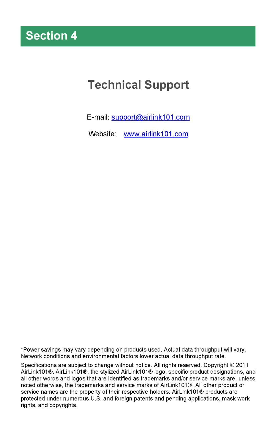 Airlink101 ASW305 manual Technical Support, Mailsupport@airlink101.com 