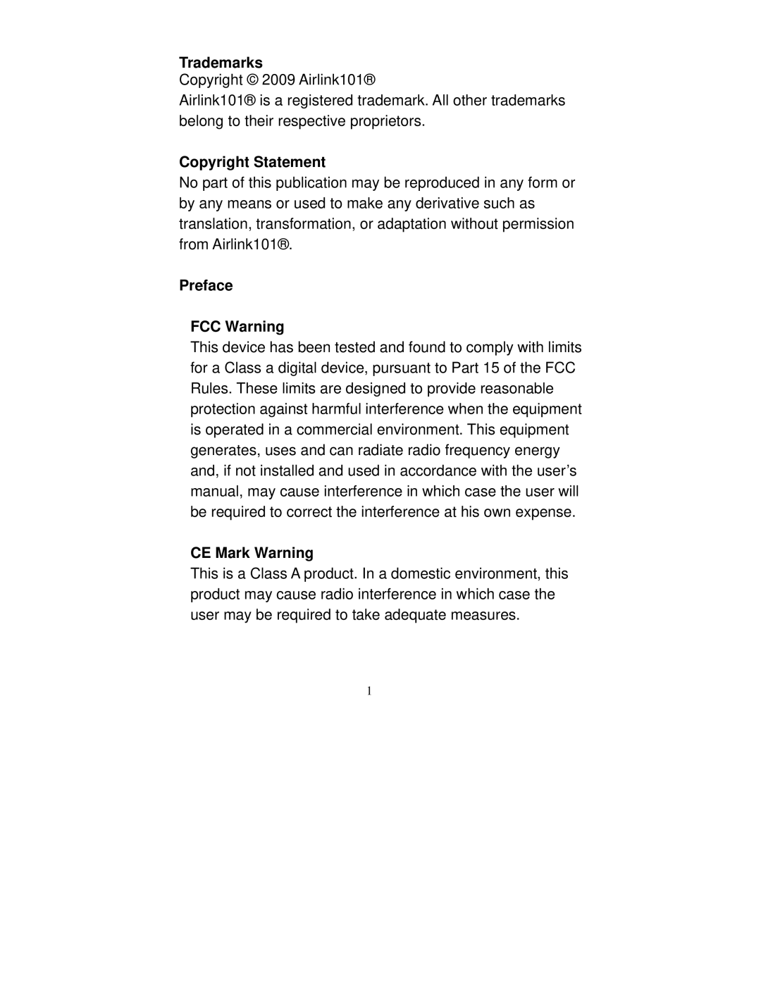 Airlink101 ASW316 manual Trademarks, Copyright Statement, Preface FCC Warning, CE Mark Warning 