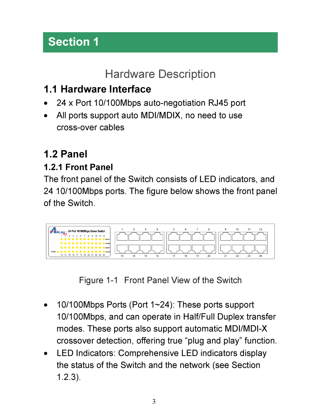 Airlink101 ASW324V2 manual Hardware Interface, Front Panel 