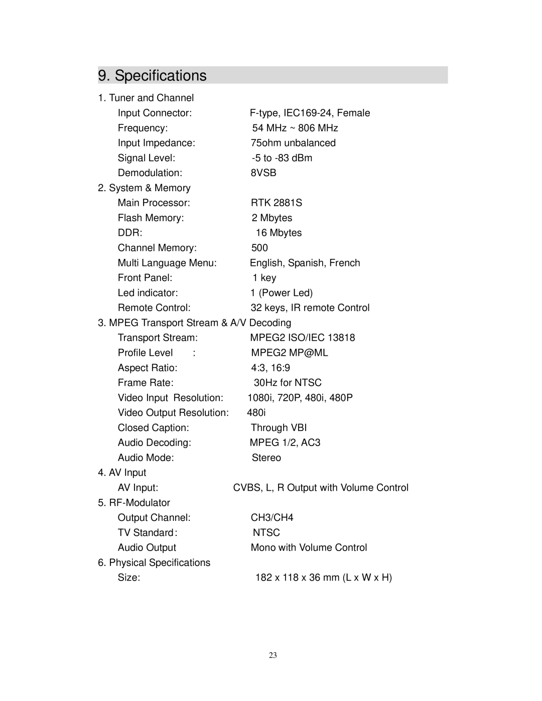 Airlink101 ATVC101 user manual Specifications 