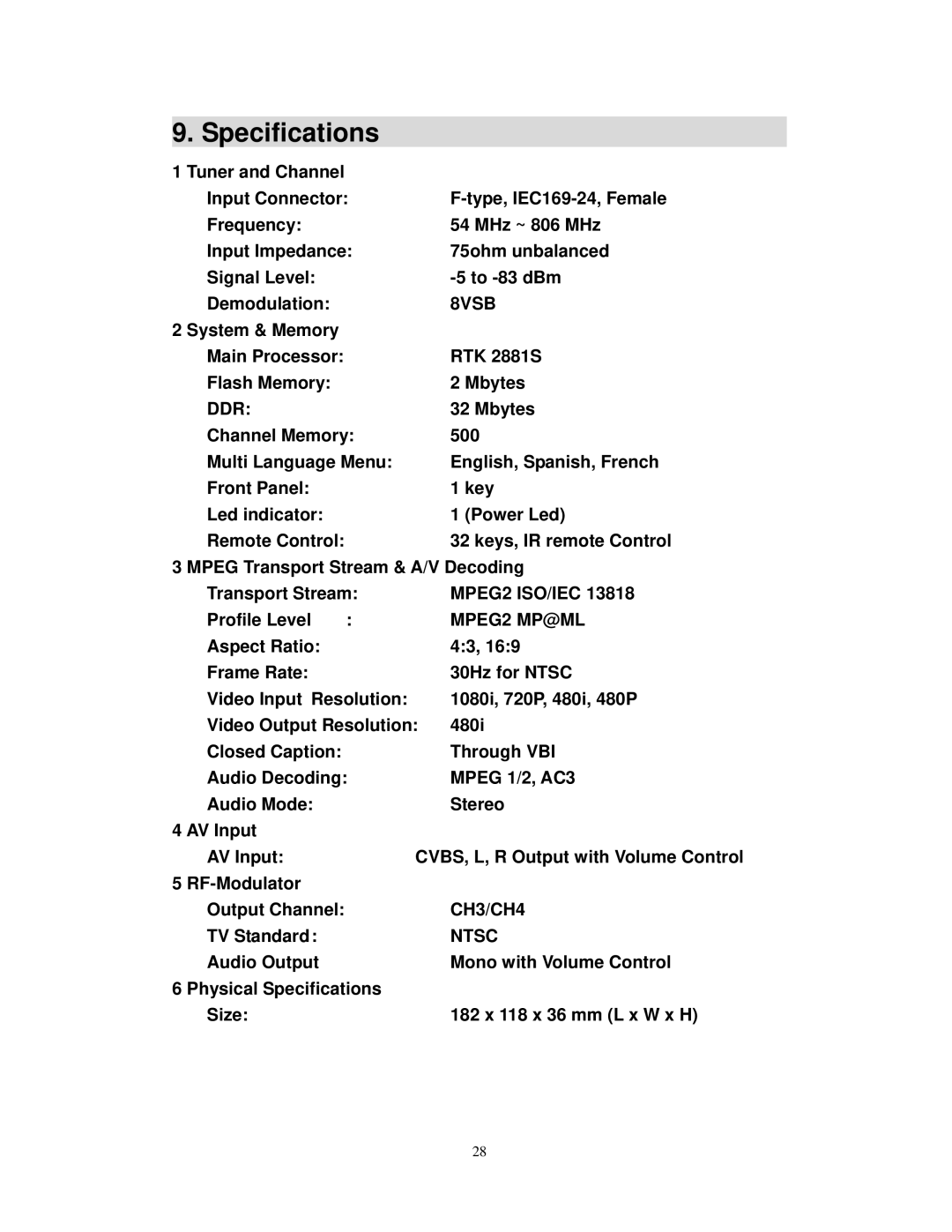 Airlink101 ATVC102 user manual Specifications 