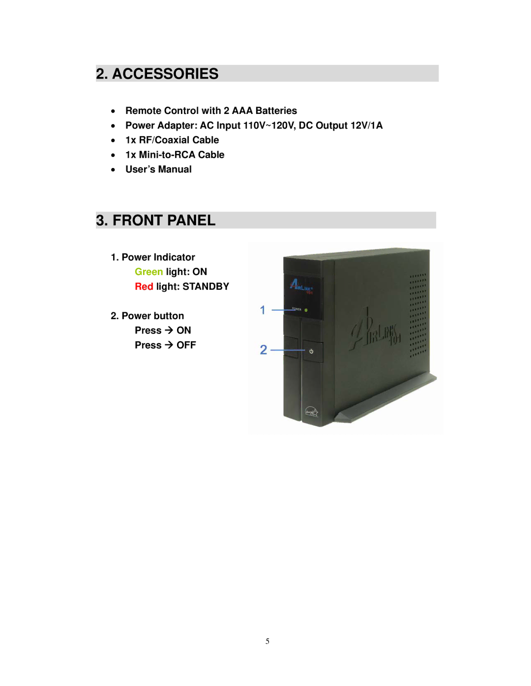 Airlink101 ATVC102 user manual Front Panel 