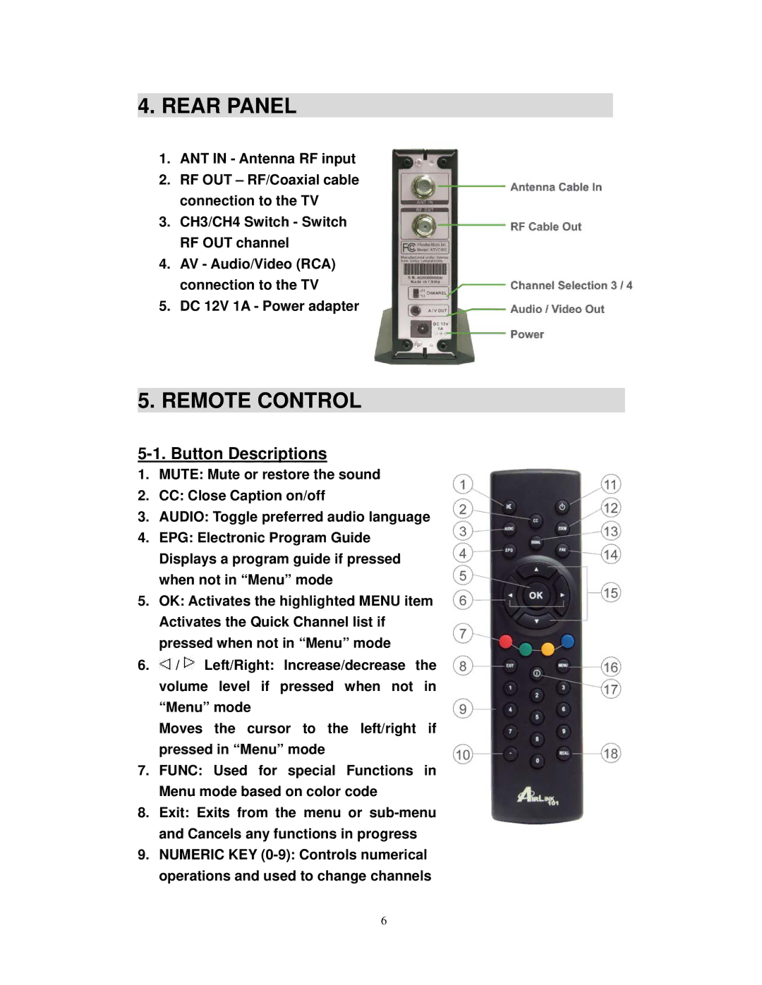 Airlink101 ATVC102 user manual Rear Panel, Button Descriptions 