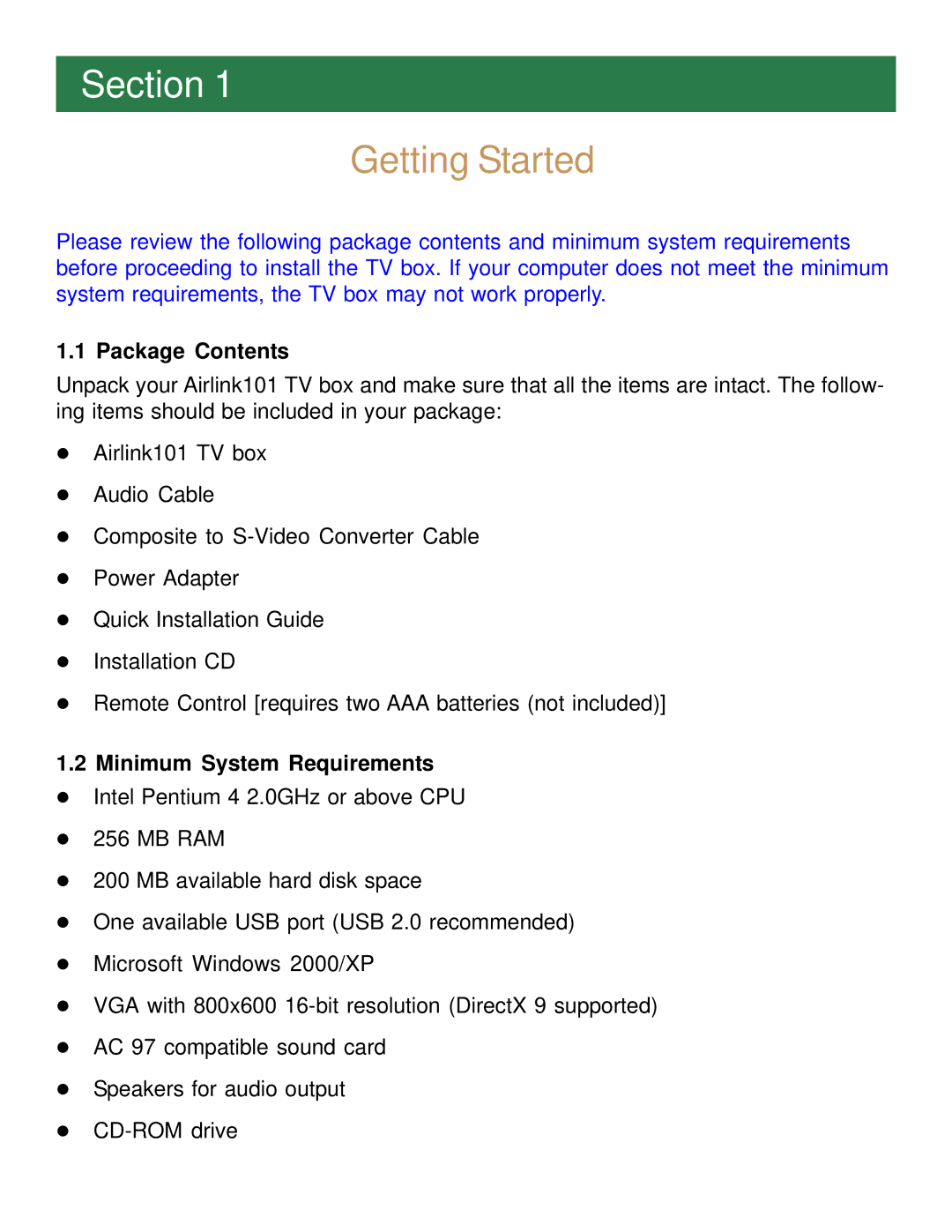 Airlink101 ATVUSB05 manual Section, Getting Started 