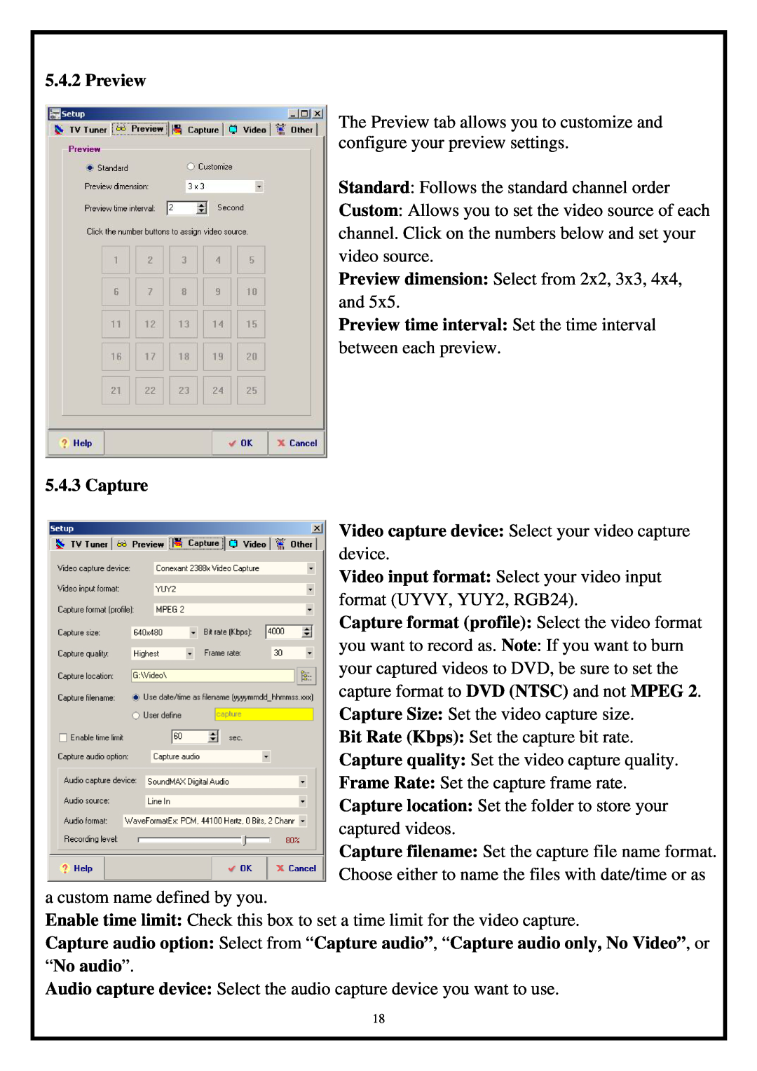 Airlink101 ATVUSB05 manual Preview, Capture format profile Select the video format 
