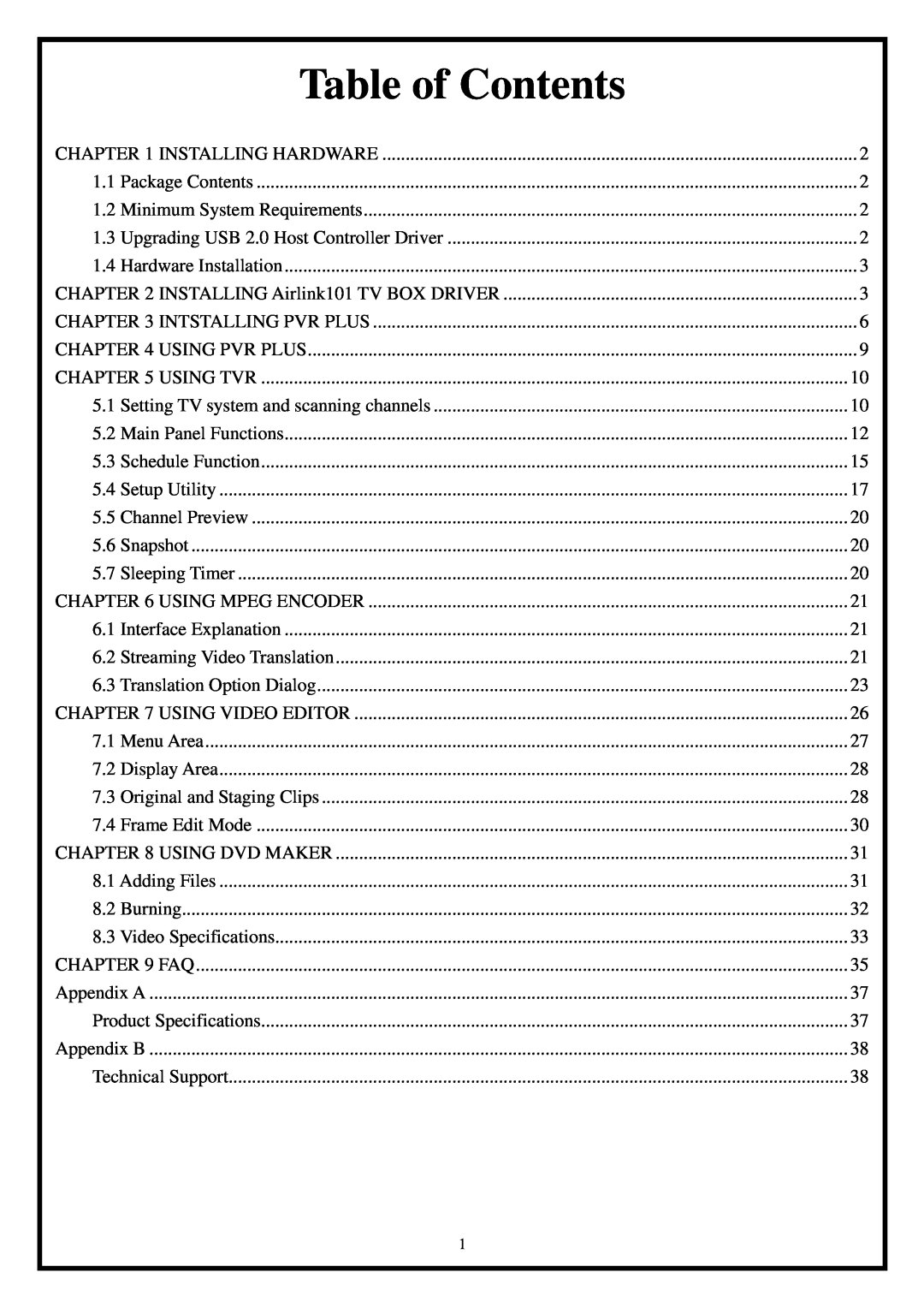 Airlink101 ATVUSB05 manual Table of Contents 