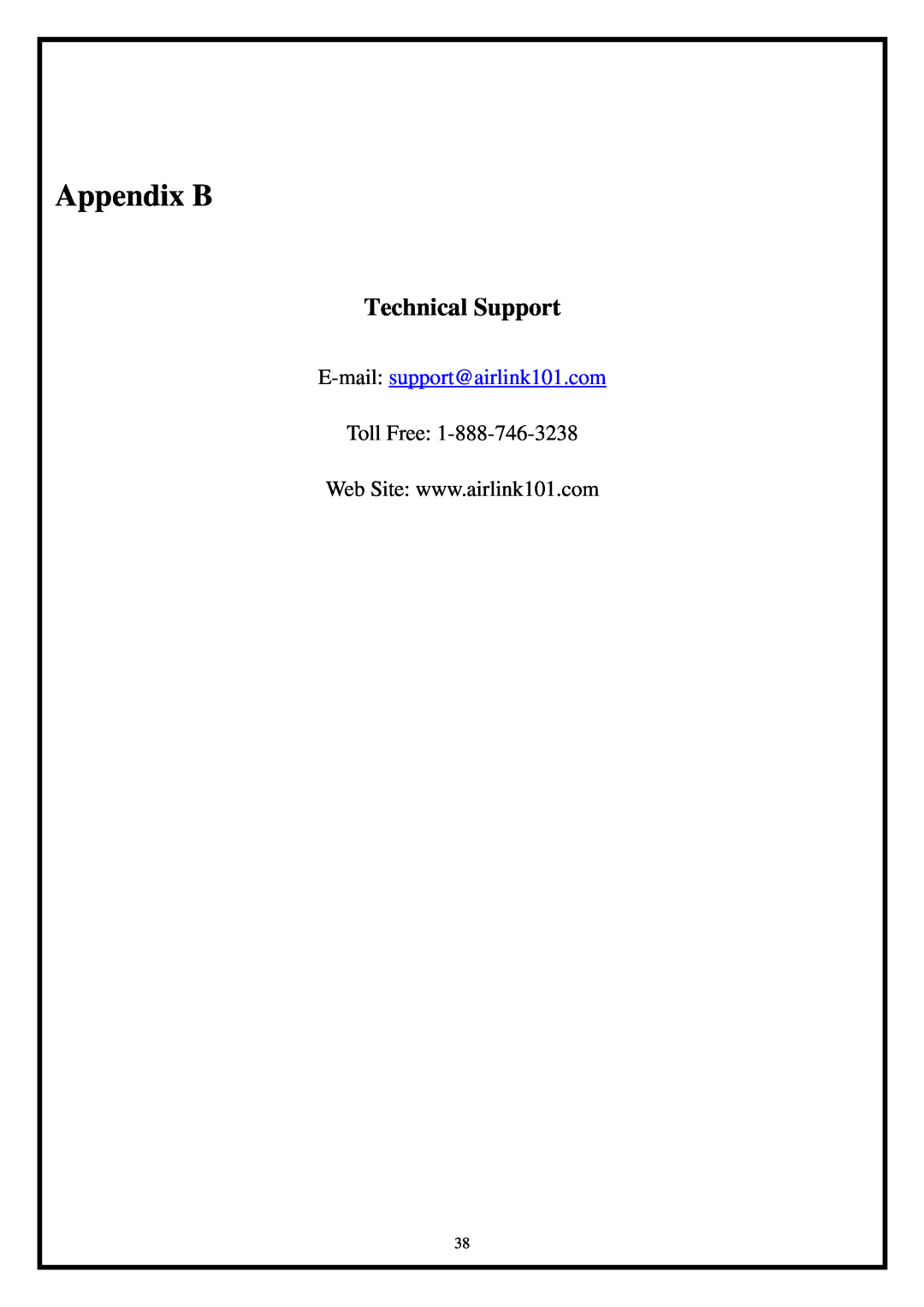 Airlink101 ATVUSB05 manual Appendix B, Technical Support 