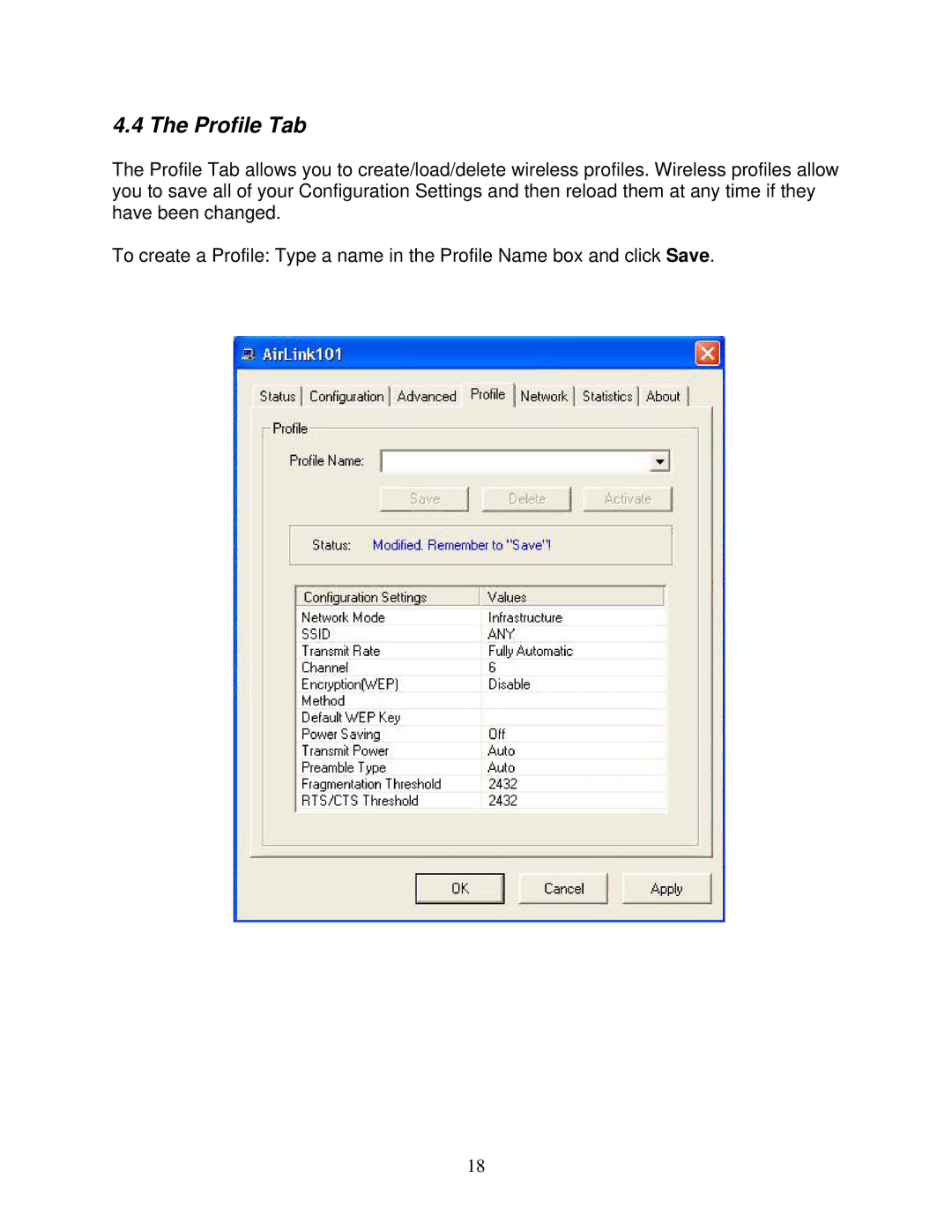 Airlink101 AWLC3026 user manual Profile Tab 