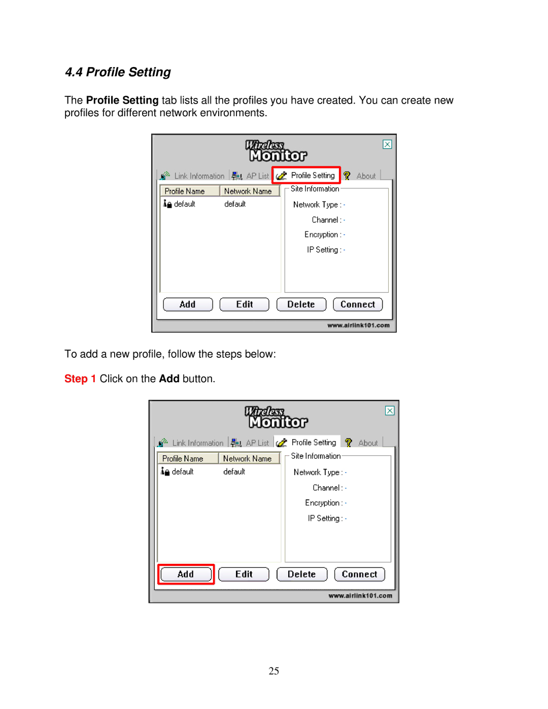 Airlink101 AWLC3026T user manual Profile Setting 