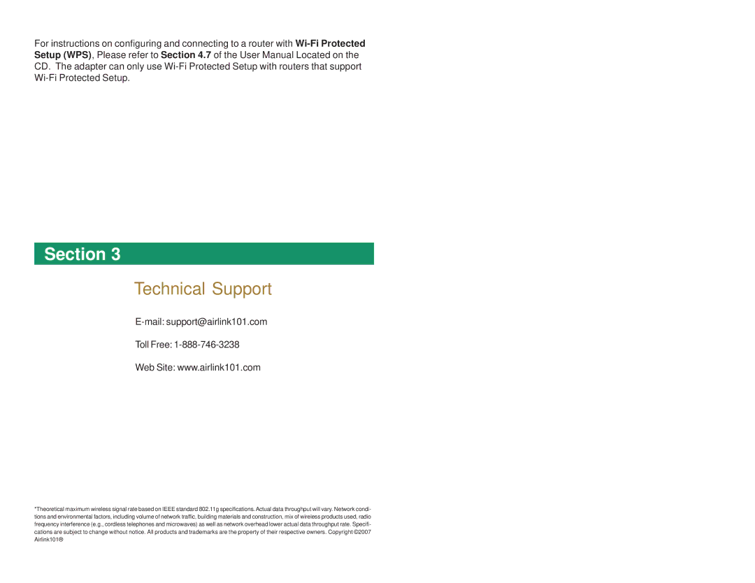 Airlink101 AWLC3028 user manual Technical Support, Mail support@airlink101.com Toll Free 