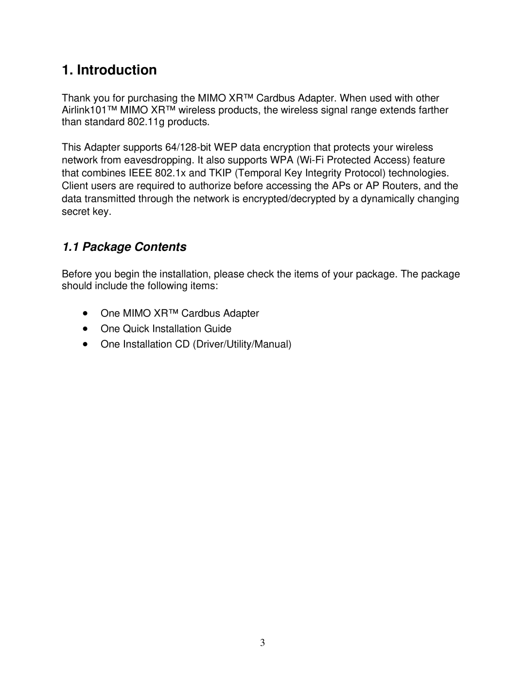 Airlink101 AWLC5025 user manual Introduction, Package Contents 