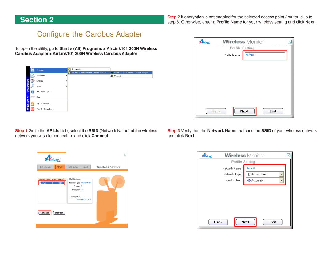 Airlink101 AWLC6045 user manual Configure the Cardbus Adapter 