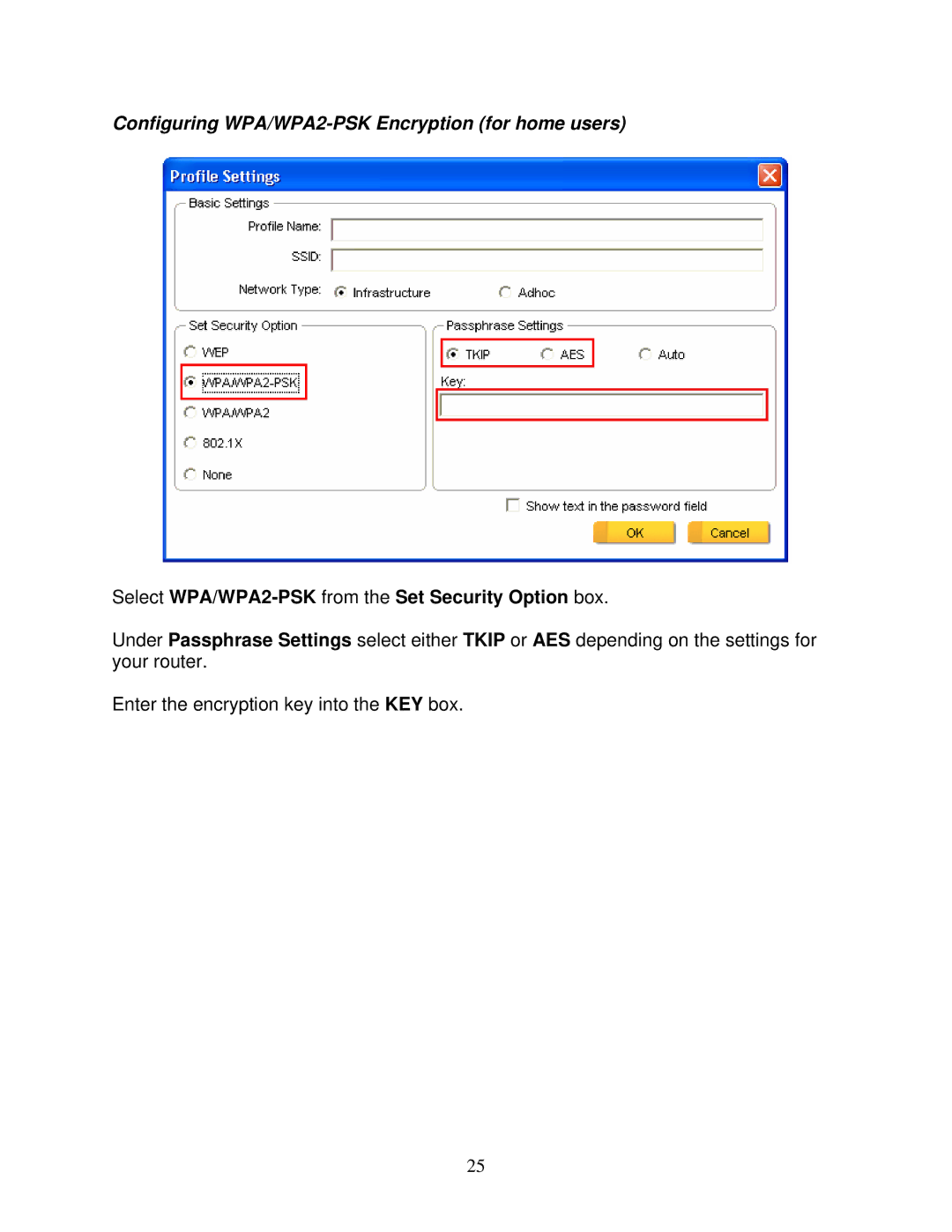 Airlink101 AWLC6070 user manual Configuring WPA/WPA2-PSK Encryption for home users 